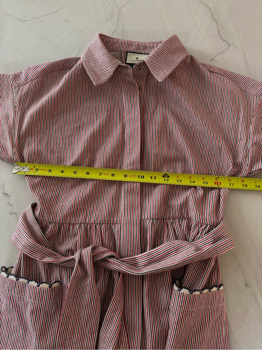 Tuckernuck Red-Striped Tie-Waist Mini Shirt Dress - Picture 3 of 8